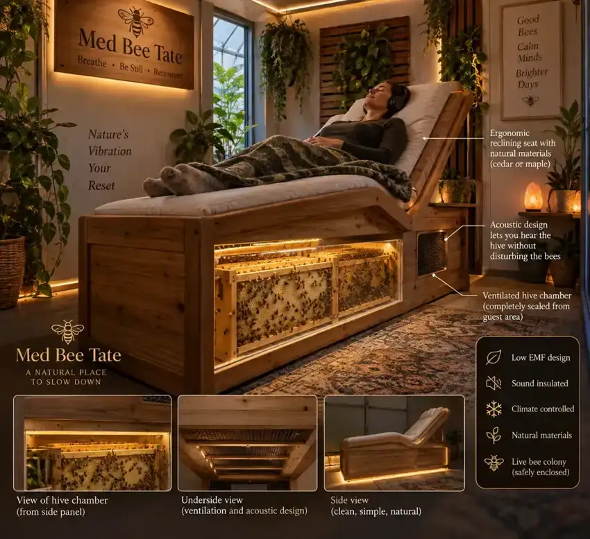 Med Bee Tate hive resting room concept illustration